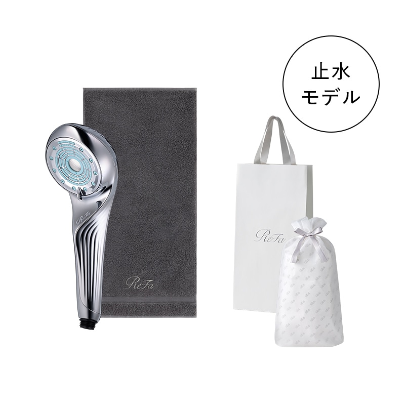 【ReFaギフトラッピングセット S＋】リファファインバブル U＋（シルバー） ＆ リファミニバスタオル（ダークグレー）