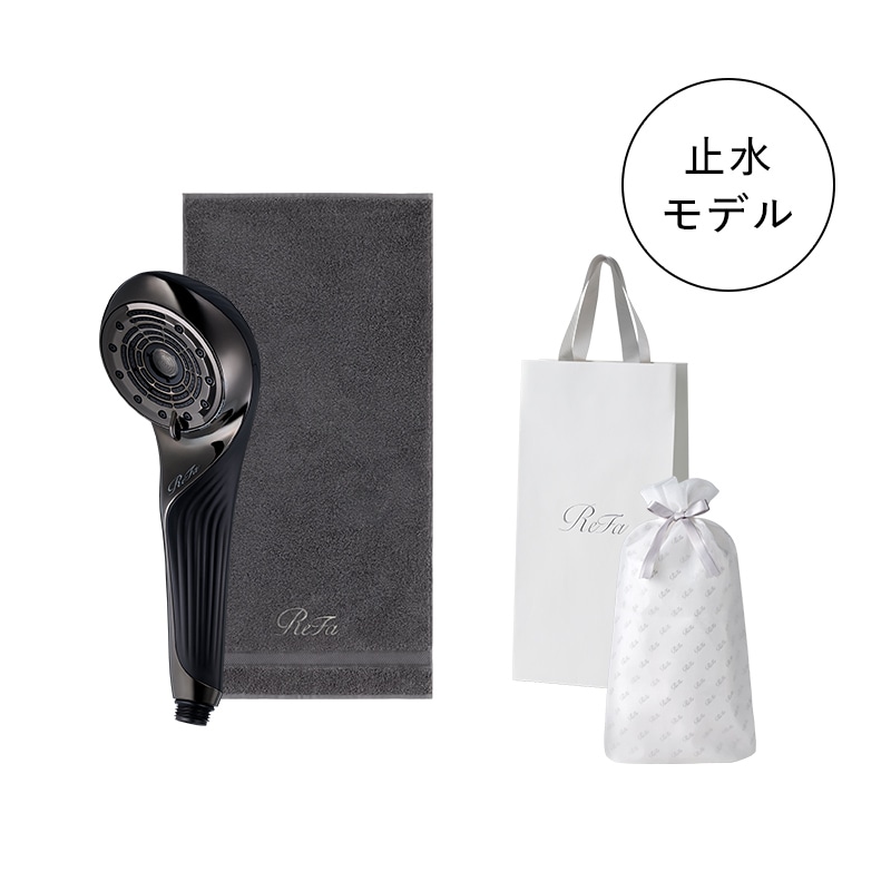 【ReFaギフトラッピングセット S+】リファファインバブル U+(ブラック) & リファミニバスタオル(ダークグレー)