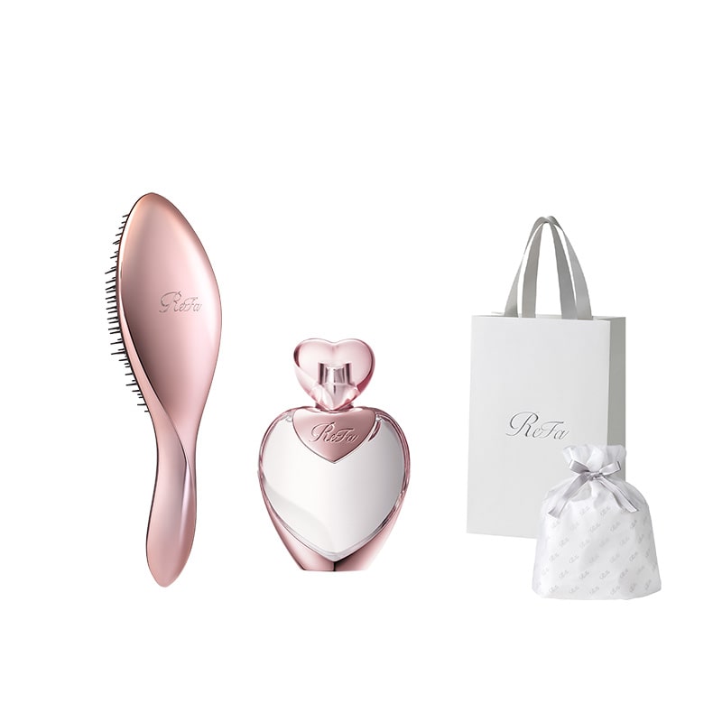 【ReFaギフトラッピングセット S】リファエールブラシ（ローズゴールド） & リファハートヘアフレグランス 30mL ローズゴールド