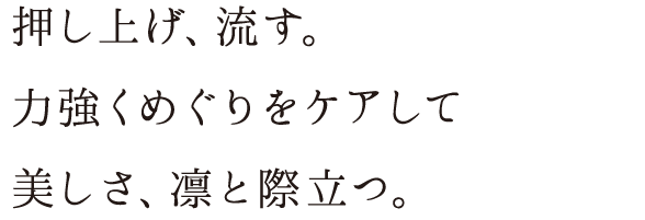 押し上げ、流す。力強くめぐりをケアして美しさ、凛と際立つ。