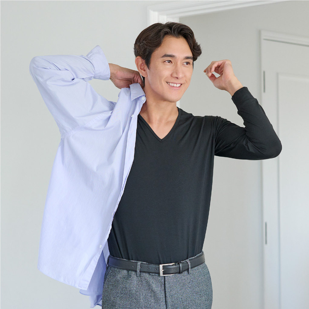 Uネック・Vネックインナー長袖 選べるカラー・サイズ　3枚セット