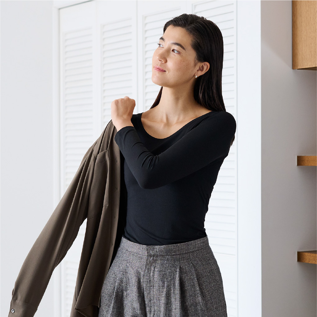 Uネック・Vネックインナー長袖 選べるカラー・サイズ　3枚セット