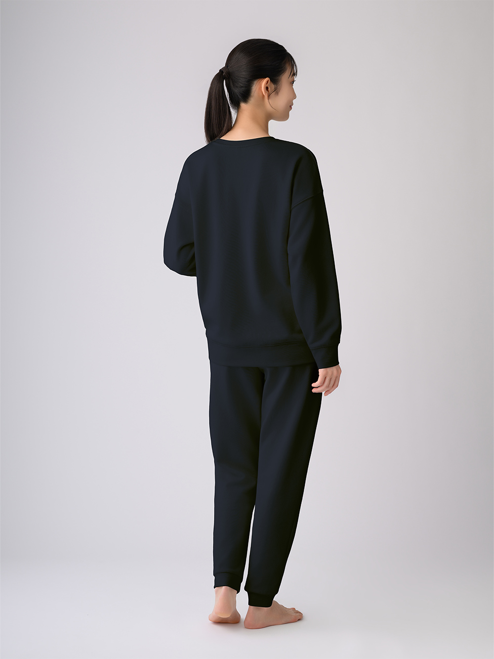 ReD ぐっすりパジャマ スウェット クルーネック長袖&ジョガーパンツ【女性用】 上下セット M ネイビー ネイビー M