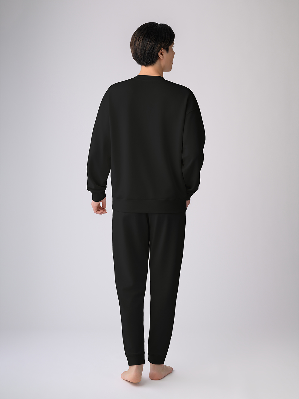 ReD ぐっすりパジャマ スウェット クルーネック長袖&ジョガーパンツ【男性用】 上下セット M ブラック ブラック M
