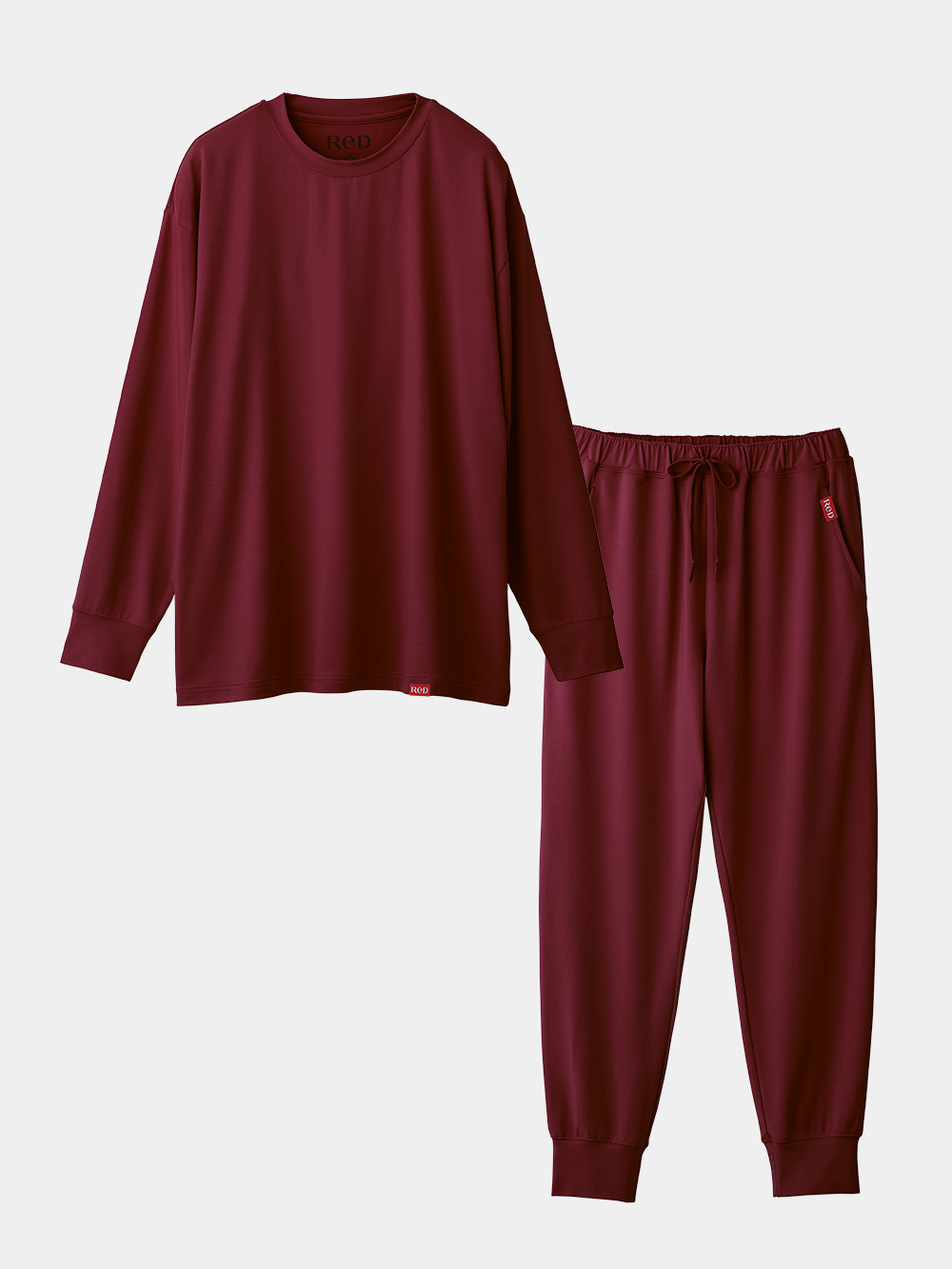 ReD ぐっすりパジャマ ベーシック プルオーバー長袖＆ジョガーパンツ 上下セット M レッド
