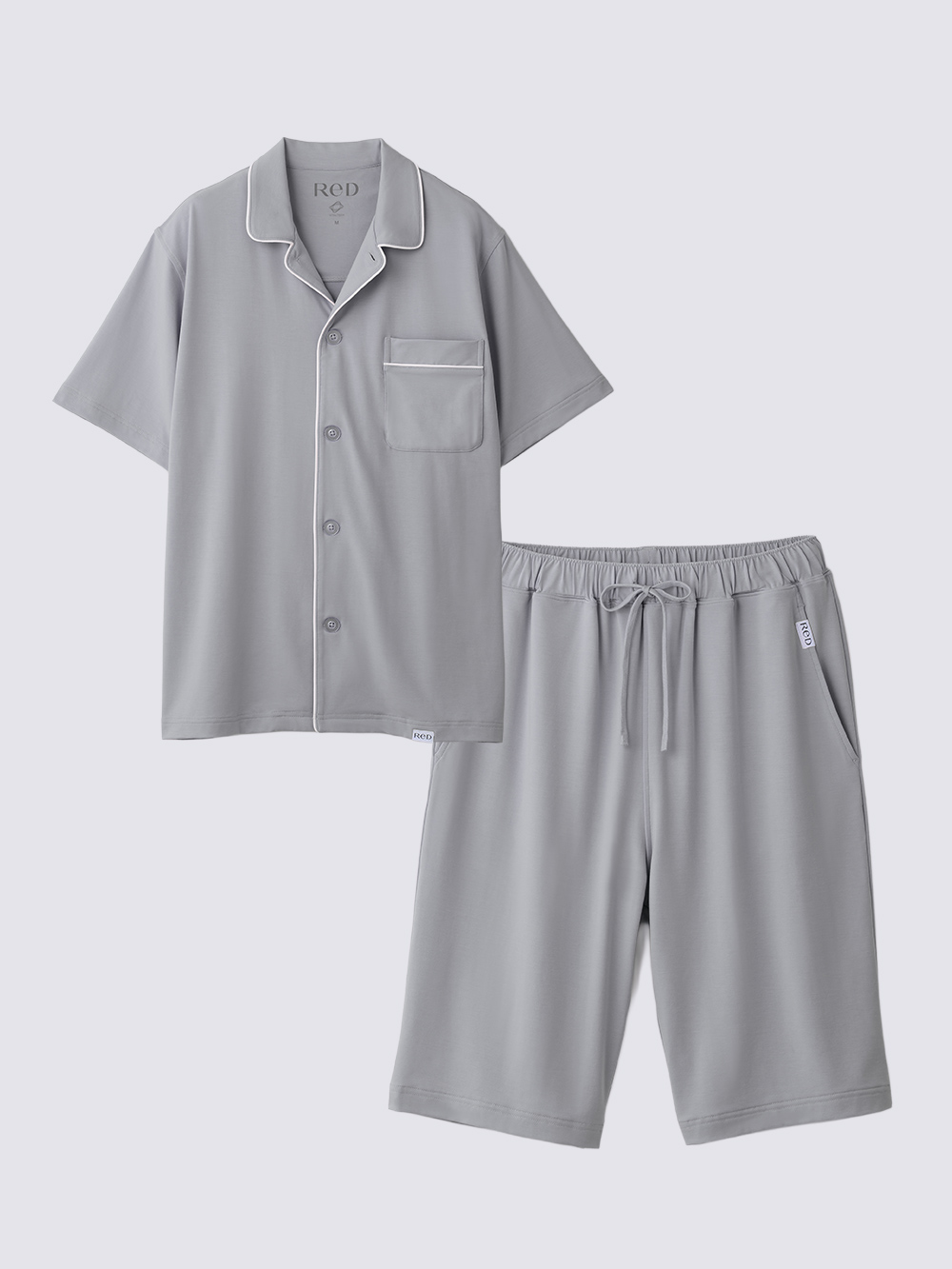 ReD ぐっすりパジャマ ベーシック 前開き半袖＆ハーフパンツ上下セット ライトグレー L